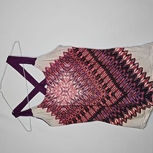 PrAna geometric criss cross razorback built in Brazil support workout tank Sz XL